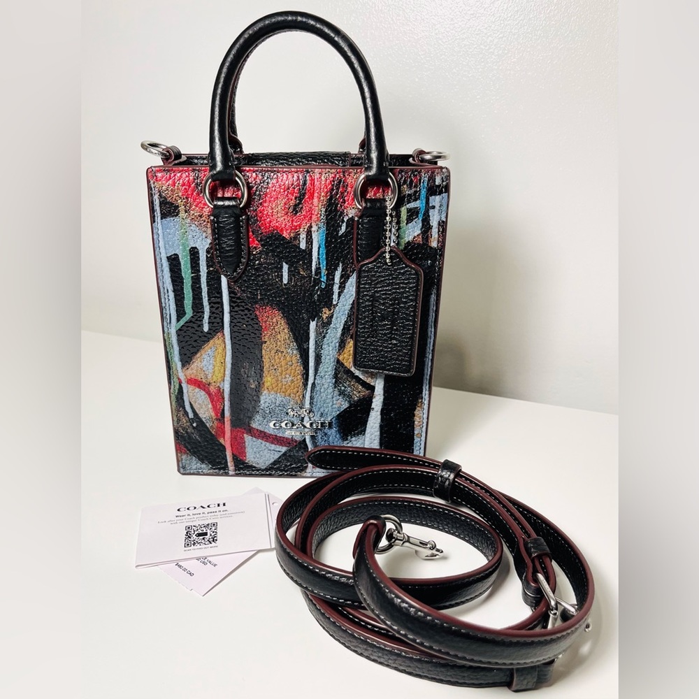 COACH NWT X Mint + Serf North South Mini Tote Leather Crossbody - Picture 7 of 11